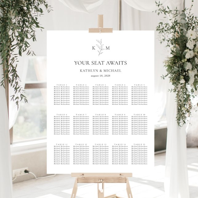 Póster Boda de hoja de oliva monogramo 15 Tabla de asient (Subido por el creador)
