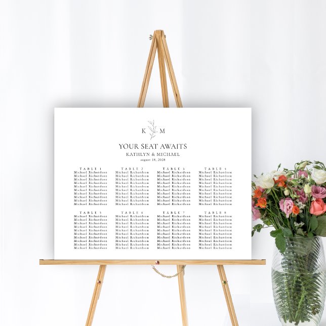 Póster Boda de hoja de oliva monogramo 8 Tabla de asiento (Subido por el creador)