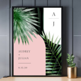 Póster Boda de hoja de palma tropical de los arcos de mon
