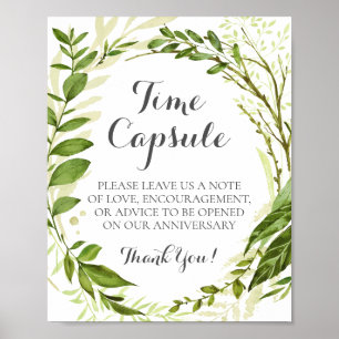 Póster Boda de hoja verde Rótulo de cápsula de tiempo, rú