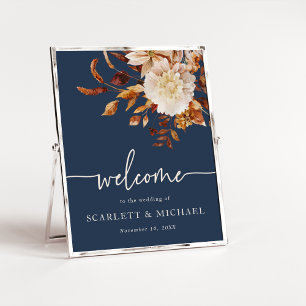 Póster Boda de hojas de otoño elegantes de la marina