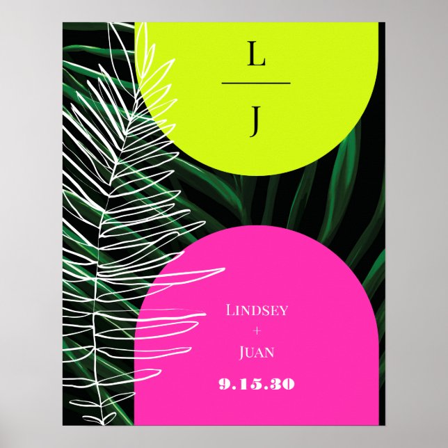 Póster Boda de hojas tropicales de hojas de palma de mono (Frente)