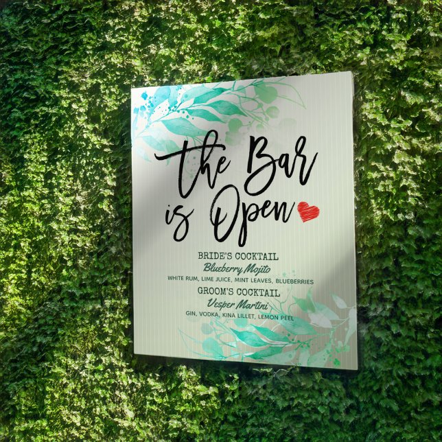 Póster Boda de hojas verdes El bar es un menú de bebidas  (Subido por el creador)