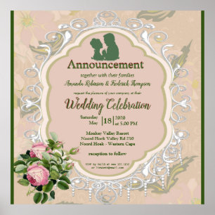 Póster Boda de hojas verdes y encajes de Bush Garden