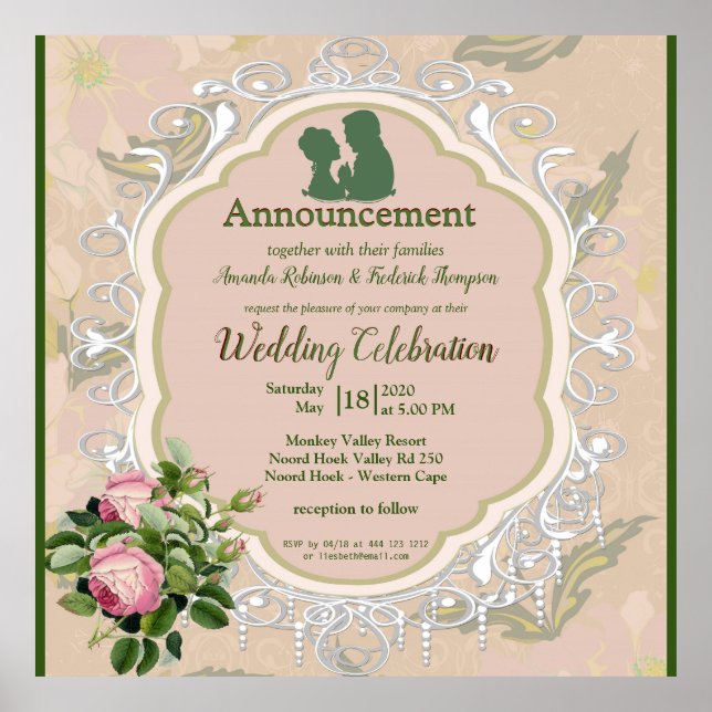 Póster Boda de hojas verdes y encajes de Bush Garden (Frente)