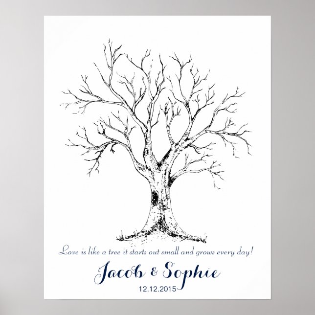 Póster boda de huellas dactilares árbol de invitado dibuj (Frente)