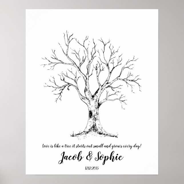 Póster boda de huellas dactilares árbol de invitado dibuj (Frente)