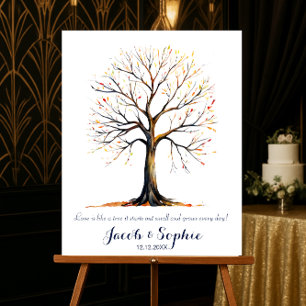 Póster boda de huellas dactilares árbol de libros de invi