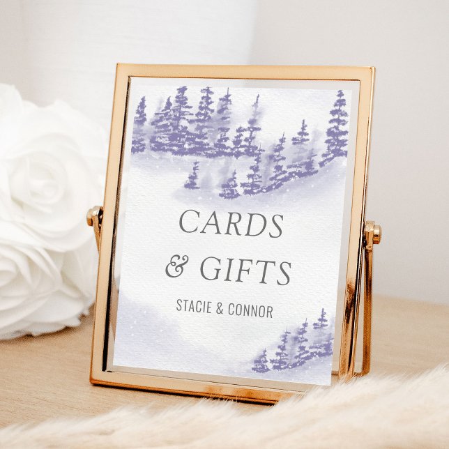 Póster Boda de invierno acuarela Lavanda tarjetas y regal (Wedding Cards & Gifts Poster from my Winter Forest Lavender Wedding Collection)