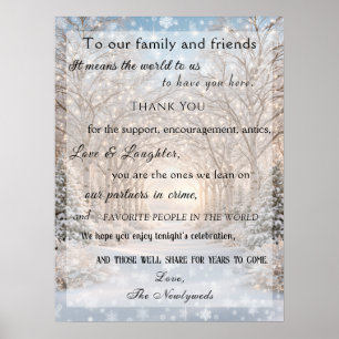Póster Boda de Invierno Bosque Luces Copos de Nieve Graci