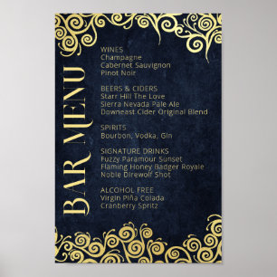 Póster Boda De Invierno De Lujo Azul Y Oro Floreciente