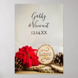 Póster Boda de invierno de Woodland Red Poinsettia Rustic