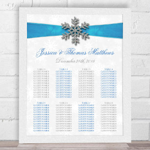 Póster Boda de Invierno Diamante Snowflake & Blue Ribbon