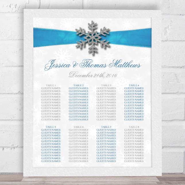 Póster Boda de Invierno Diamante Snowflake & Blue Ribbon (Subido por el creador)