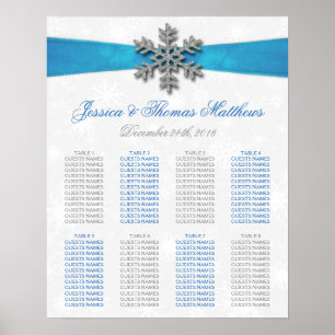 Póster Boda de Invierno Diamante Snowflake & Blue Ribbon