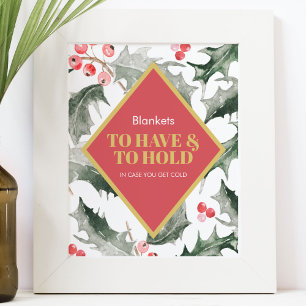 Póster Boda de invierno Rótulo acuarela Holly y Berries