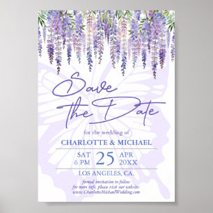 Póster Boda de jardín de glicinia botánica salva la fecha