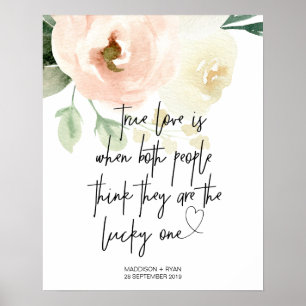 Póster Boda de jardín floral rosa Bienvenida al amor verd