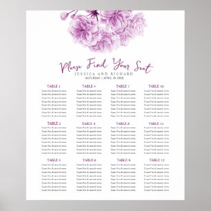 Póster Boda de la gráfica de acuarela de color púrpura
