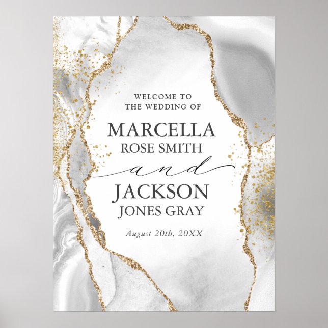 Póster Boda de la niebla blanca, dorada y gris (Frente)