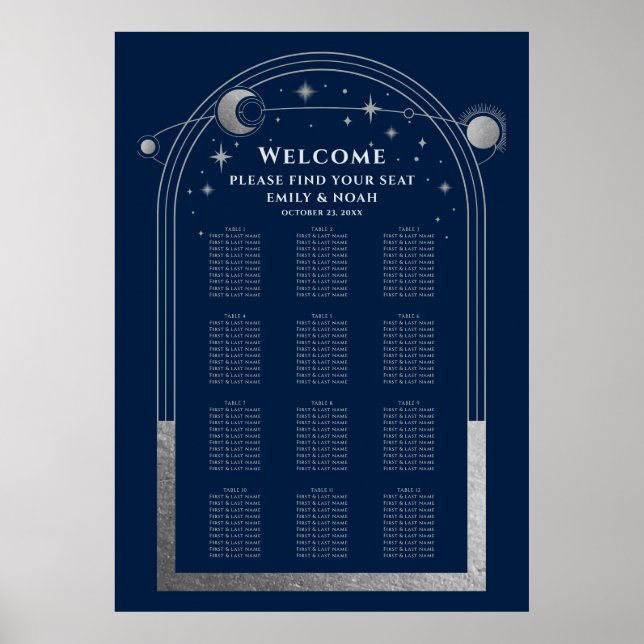 Póster Boda de las estrellas de la luna del sol de plata  (Frente)