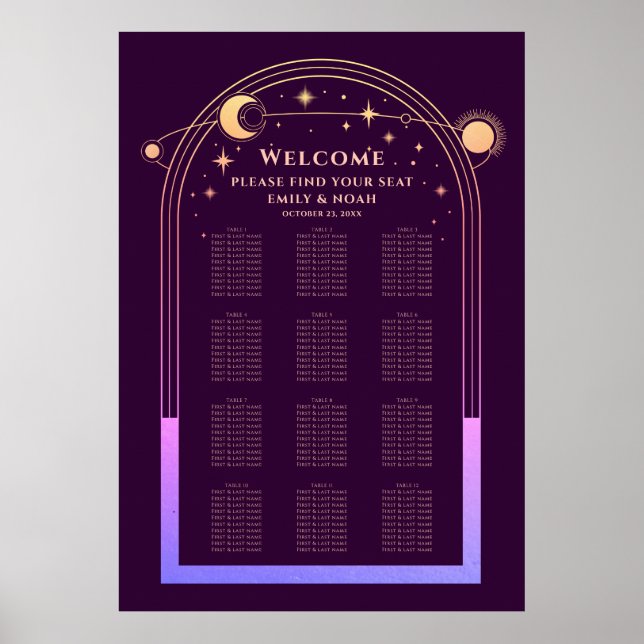 Póster Boda de las Estrellas de Luna de Sol místico con c (Frente)