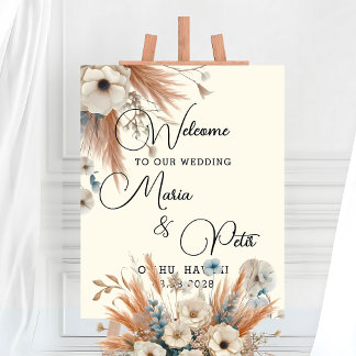 Póster Boda de las flores de otoño de Boho de bienvenida