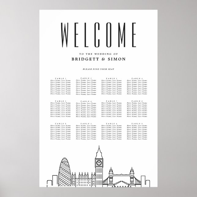 Póster Boda de Londres | Landmarks 12 Tabla de asientos (Frente)