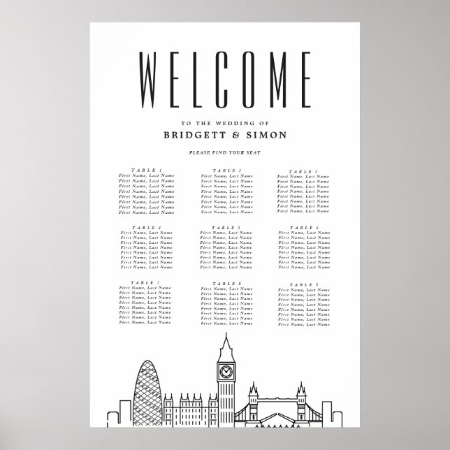 Póster Boda de Londres | Landmarks 9 Tabla de asientos (Frente)