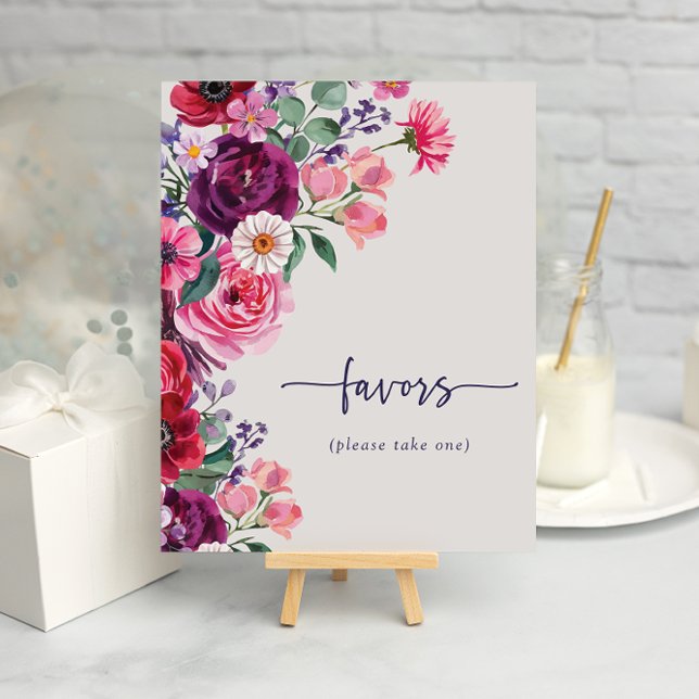 Póster Boda de los favoritos florales en negrita (Bold Watercolor Floral Favors Wedding Poster by Painted Paperie
)