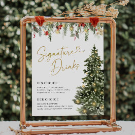 Póster Boda de luz de árbol de navidad firma bebidas Rótu