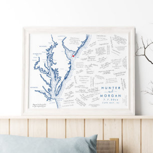 Póster Boda de mapas modernos de Cape May NJ Poster de li