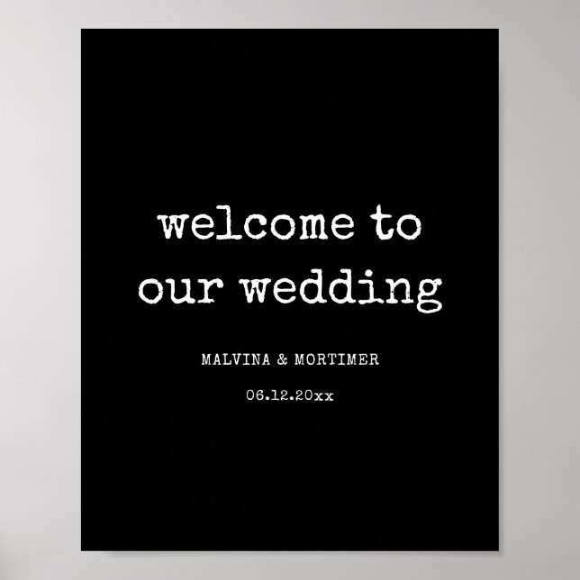 Póster Boda de máquina de escribir minimalista (Frente)