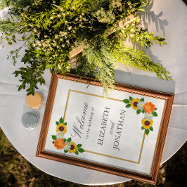 Póster Boda de marco dorado floral