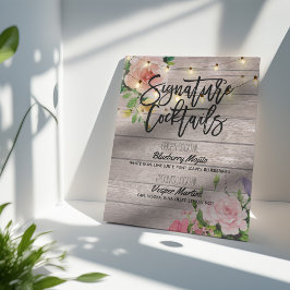 Póster Boda De Menú De Bebida De Cóctel De Firma Rústica