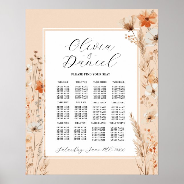 Póster Boda de mesa 12 Bohemian Florals (Frente)