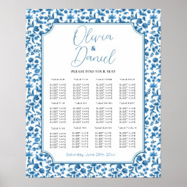 Póster Boda de mesa 12 Floral blanca azul de Chintz