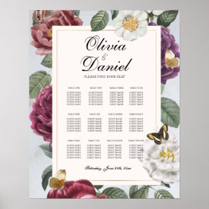 Póster Boda de mesa 12 Floral de mariposa en la flor
