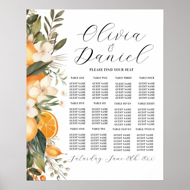 Póster Boda de mesa 12 Naranjas Citrus Florals (Frente)