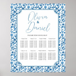 Póster Boda de mesa 8 Floral azul y blanca de Chintz