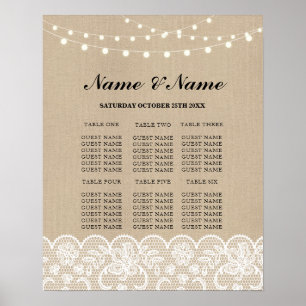 Póster Boda de mesa Asientos de Poster Rústico de Lace Bu