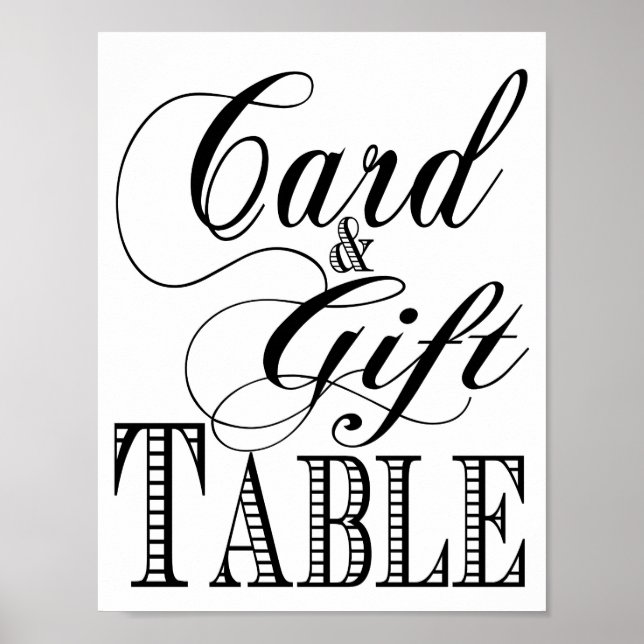 Póster Boda de mesa de regalo y tarjeta signo blanco y ne (Frente)