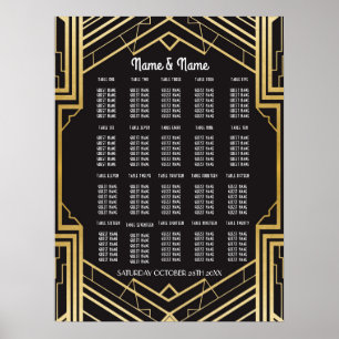 Póster Boda de mesa Gatsby Art Deco Poster 20 Asientos
