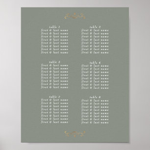 Póster boda de monograma de oro clásico de color verde sa