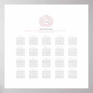 Póster boda de monograma rosa Rubor 20 tabla de asientos