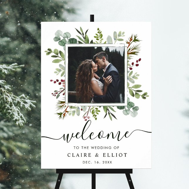 Póster Boda de Navidad Botánica Bienvenida Foto Verde (Subido por el creador)
