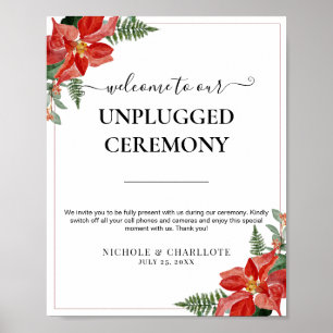 Póster Boda de Navidad Rojos Poinsettia de Invierno Rústi