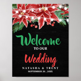 Póster Boda de Navidades de Red Poinsettia Chalkboard