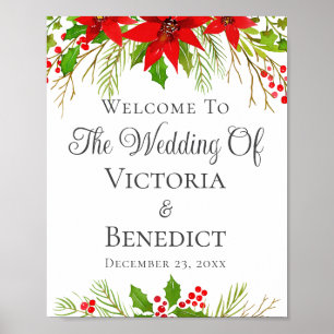 Póster Boda de Navidades festivos Poinsettia Personalizad