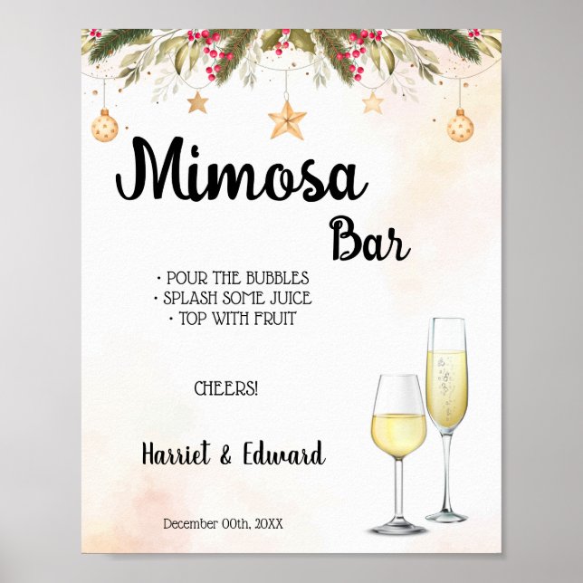 Póster Boda de navidades Mimosa Bar Poster de ducha de no (Frente)
